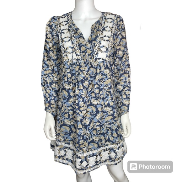 Lucky Brand Dresses & Skirts - Lucky Brand Floral Embroidered Cottagecore Mini Dress Navy Beige White Size M